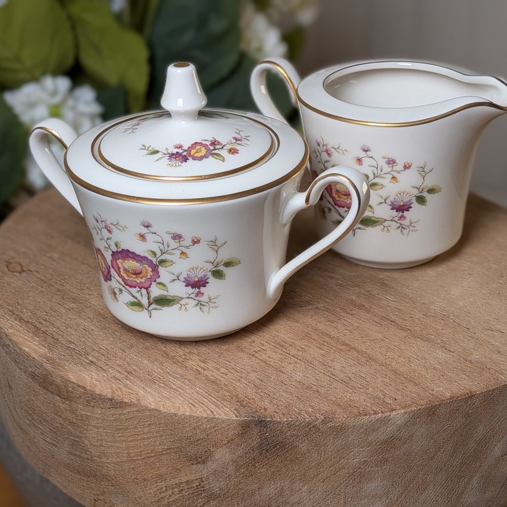 Vintage Noritake Asian Song 7151 Sugar Bowl w/Lid & Creamer Set | Japan Floral - Picture 3 of 12